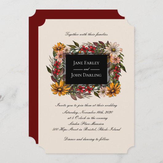 Faire-part de mariage de cadre floral de automne r (Devant / Derrière)