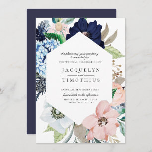 Faire-part de mariage de cadre floral de la marine