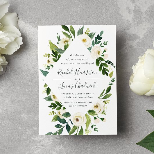 Faire-part de mariage de cadre floral en albâtre