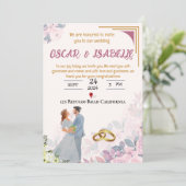 Faire-part de mariage de cadre floral rose-printem (Debout devant)