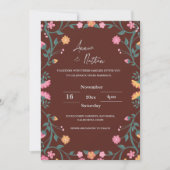 Faire-part de mariage de cadre floral rouge comple (Devant)