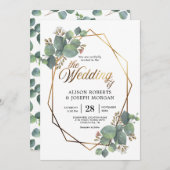 Faire-part de mariage de cadre géométrique en or E (Devant / Derrière)