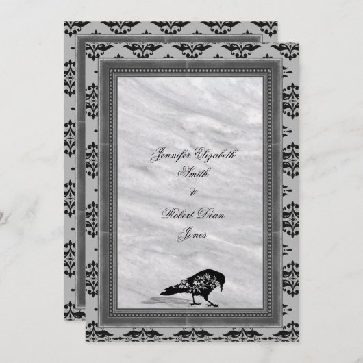 Faire-part de mariage de cadre gothique corbeau no (Devant / Derrière)