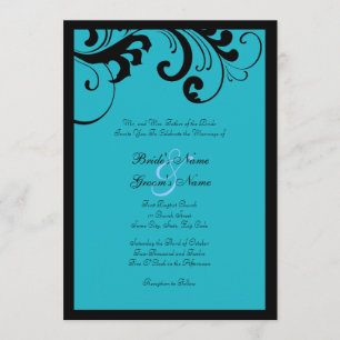 Faire-part de mariage de cadre noir et turquoise