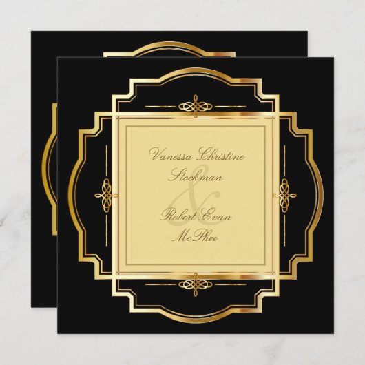 Faire-part de mariage de cadre Or (Devant / Derrière)