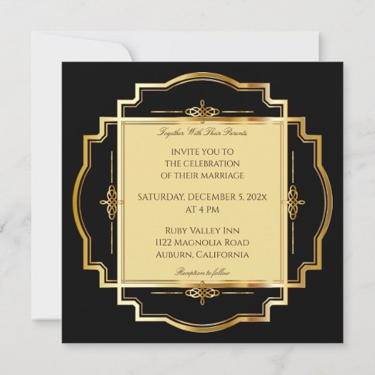 Faire-part de mariage de cadre Or (Dos)