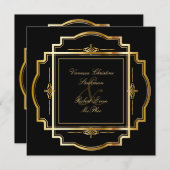 Faire-part de mariage de cadre Or (Devant / Derrière)