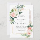 Faire-part de mariage de cadre or à fleurs blanche (Devant)