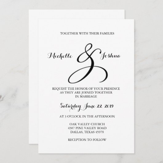 Faire-part de mariage de calligraphie (Devant / Derrière)