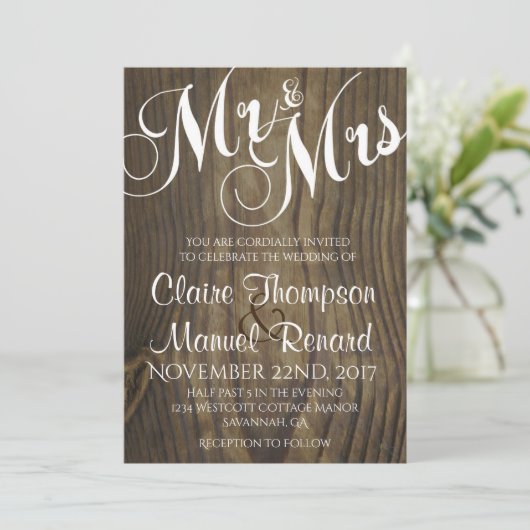 Faire-part de mariage de calligraphie en bois rust (Debout devant)