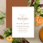 Faire-part de mariage de calligraphie en terre cui<br><div class="desc">Branché, élégant et moderne, ce design mariage simple et minimaliste en terre cuite et typographie blanche présente "Le Mariage de" dans la calligraphie moderne et le texte Serif comme principale caractéristique de design, et est basé sur notre invitation de douche nuptiale à succès. Le dos de la carte est en...</div>
