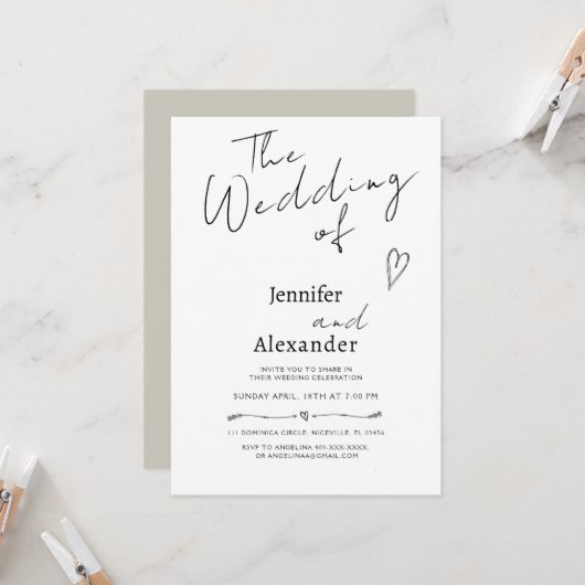 Faire-part de mariage de calligraphie moderne mini (Devant/Arrière en situation)