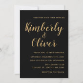 Faire-part de mariage de calligraphie noir et or (Devant)