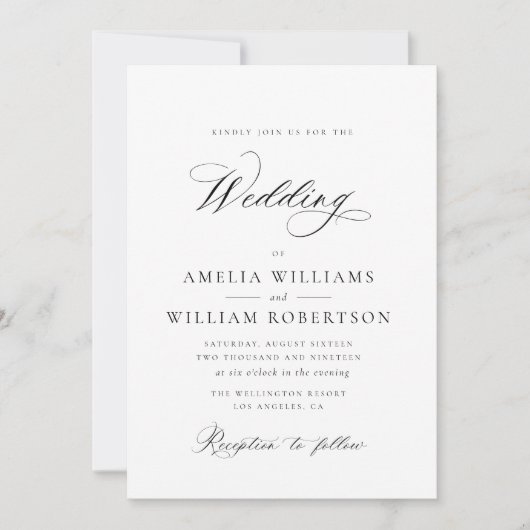 faire-part de mariage de calligraphie noire simple (Devant)