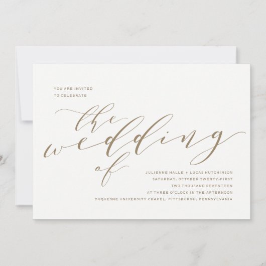 Faire-part de mariage de calligraphie | Or (Devant)
