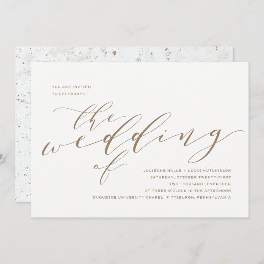 Faire-part de mariage de calligraphie | Or (Devant / Derrière)