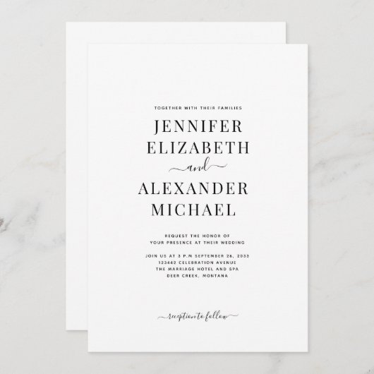 Faire-part de mariage de calligraphie simple (Devant / Derrière)