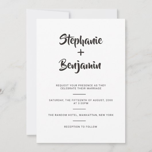 Faire-part de mariage de calligraphie simple (Devant)