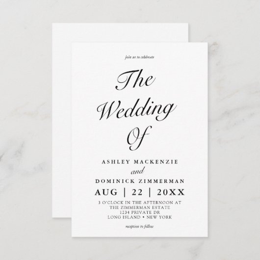 Faire-part de mariage de calligraphie simple (Devant / Derrière)