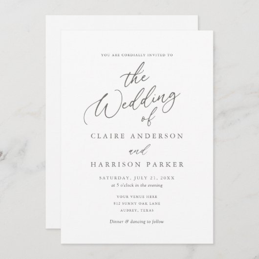 Faire-part de mariage de calligraphie simple et él (Devant / Derrière)