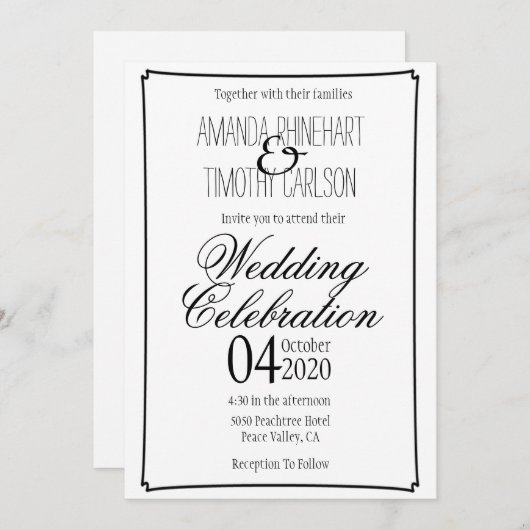 Faire-part de mariage de calligraphie simple et él (Devant / Derrière)