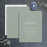 Faire-part de mariage de calligraphie verte de Sag<br><div class="desc">Branché, élégant et moderne, ce design simple et minimaliste de mariage de typographie verte et blanche à la sauge présente "Le Mariage de" dans la calligraphie moderne et le texte serif comme principale caractéristique de design, et est basé sur notre invitation de douche nuptiale à succès. Le dos de la...</div>
