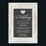 Faire-part de mariage de calque de cadre rustique<br><div class="desc">Les invitations à un mariage chic et vintage présentent une image imprimée d'un cadre en bois rustique blanchi à la chaux avec un insert en damier. Le style typographique du lettrage ajoute élégance et romance. Parfait pour un mariage vintage,  rustique ou campagnard. Assurez-vous d'avoir tous les accessoires correspondants :</div>
