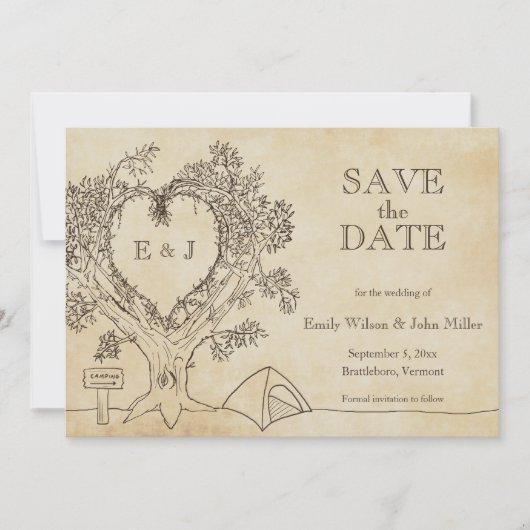 Faire-part de mariage de camping à conserver (Devant)