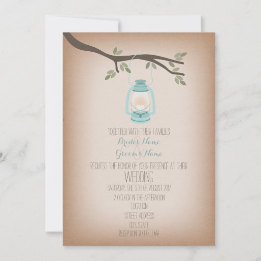Faire-part de mariage de camping Blue Light Lanter (Devant)