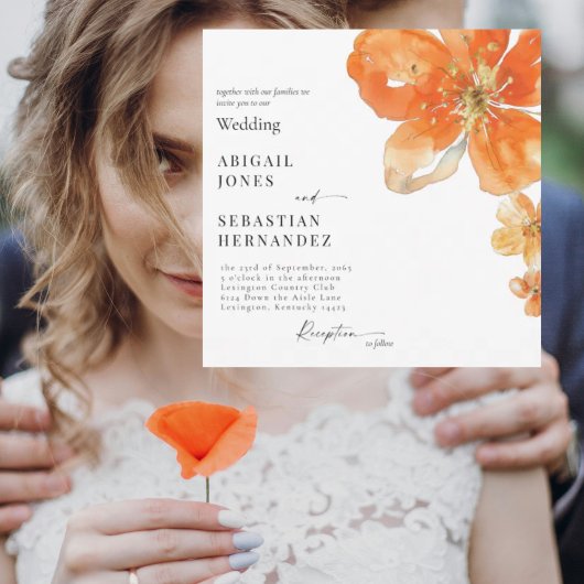 Faire-part de mariage de Carré d'aquarelle orange