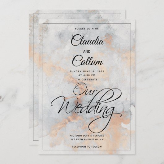 Faire-part de mariage de carrière en pierre d'arge (Devant / Derrière)