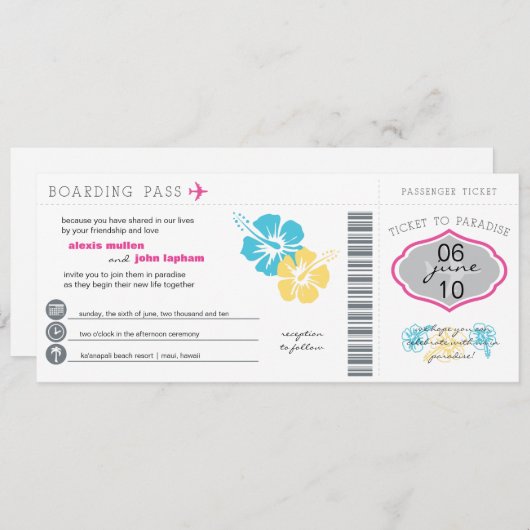 Faire-part de mariage de carte d'embarquement (Devant / Derrière)