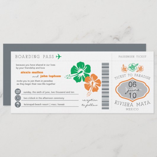 Faire-part de mariage de carte d'embarquement (Devant / Derrière)