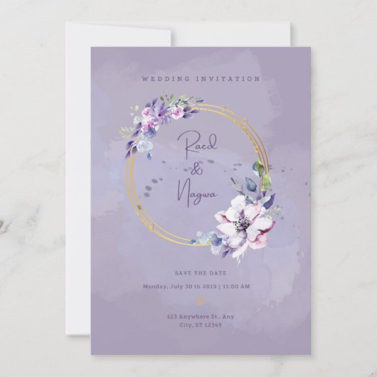 Faire-part de mariage de carte violet (Devant)