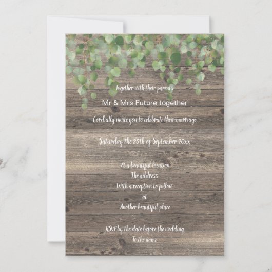 Faire-part de mariage DE CASCADE EUCALYPTUS RUSTIQ (Devant)
