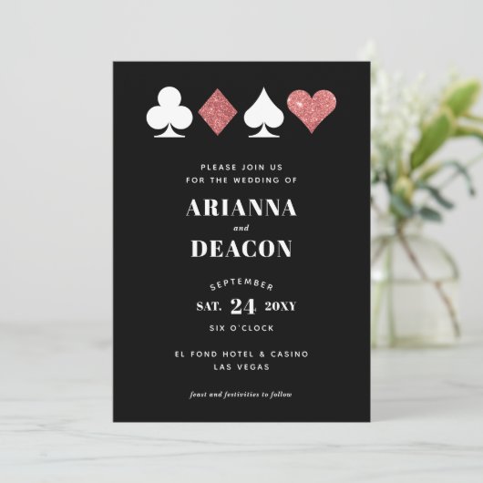 Faire-part de mariage de casino moderne avec paill (Debout devant)
