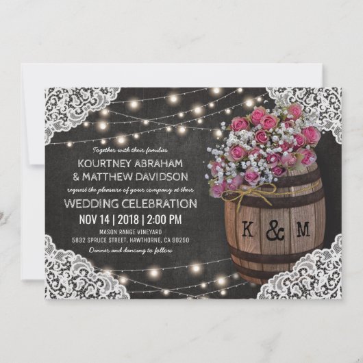 Faire-Part de Mariage de Cave Rustique | Guirlande (Devant)