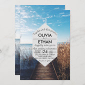 Faire-part de mariage de célébration de plage sur  (Devant / Derrière)