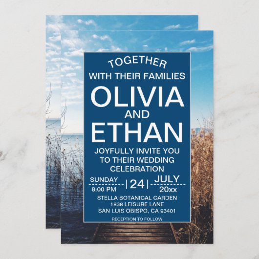 Faire-part de mariage de célébration de plage sur  (Devant / Derrière)