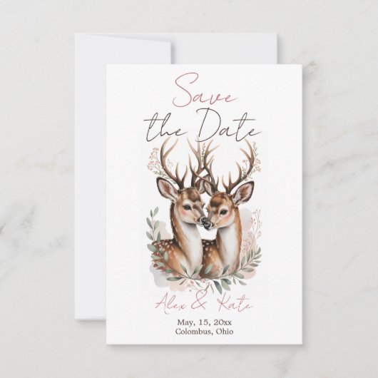 Faire-part de mariage de cerf à la date d'annonce (Devant)