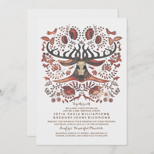 Faire-part de mariage de cerfs avec des animaux de (Devant / Derrière)