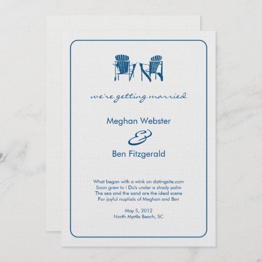 Faire-part de mariage de chaises Adirondack (Devant / Derrière)