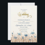 Faire-part de mariage de champs de Cornflowers ble<br><div class="desc">Des fleurs de maïs bleu doux fleurissant dans un champ brun brun brun doux rendent ce simple faire-part de mariage unique. On ressent presque la douce brise qui déplace les herbes. Simple, mais élégant, les tons terre et bleu doux sont la combinaison parfaite. Le dos de la carte porte le...</div>
