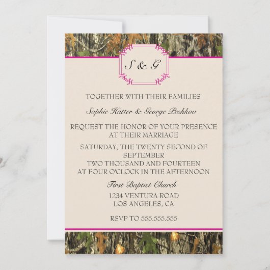 Faire-part de mariage de chasse rustique de Camo r (Dos)