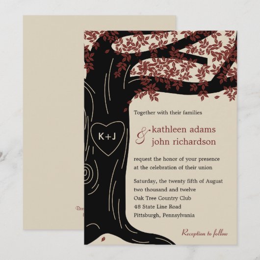 Faire-part de mariage de chêne (Devant / Derrière)