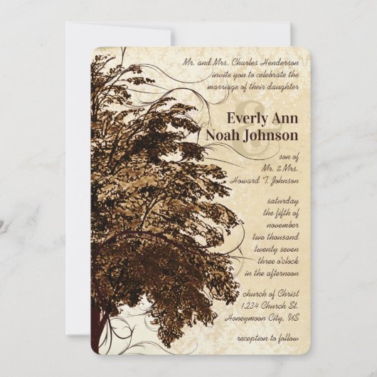 Faire-part de mariage de chêne Brown (Devant)