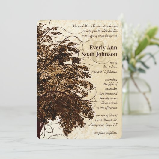 Faire-part de mariage de chêne Brown (Debout devant)