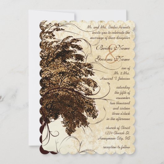 Faire-part de mariage de chêne Brown (Devant)