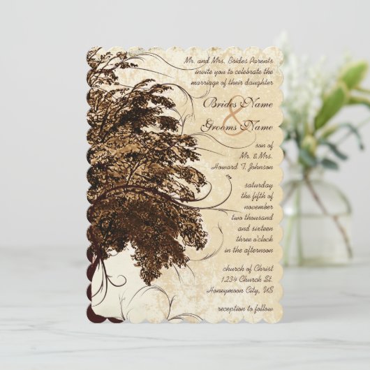 Faire-part de mariage de chêne Brown (Debout devant)