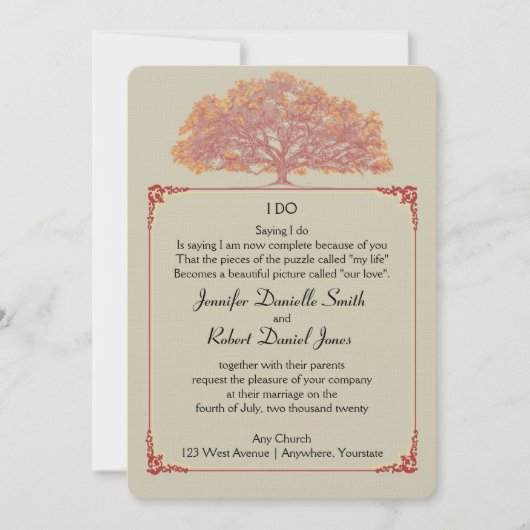 Faire-part de mariage de chêne d'automne (Devant)